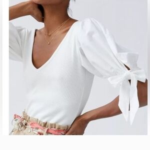 Anthropologie Ivory Puff Sleeve Blouse